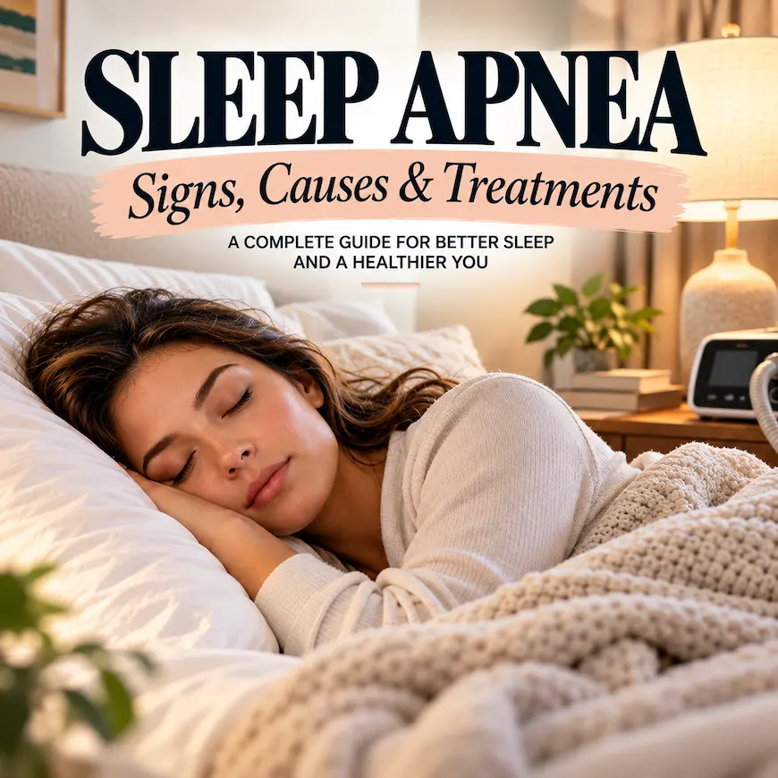Woman awake in bed experiencing possible sleep apnea symptoms